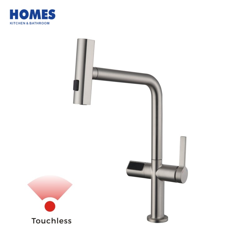 HFK401 Touchless Kitchen Faucet, Motion Sensor Smart Hands-Free Faucet with LED Light & Pull Down Sprayer