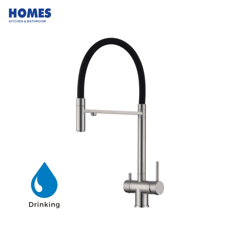 HFK304S Single Handle Water Filter Kitchen Faucet | 2-in-1 Pull Down Faucet with Brushed Black Hose