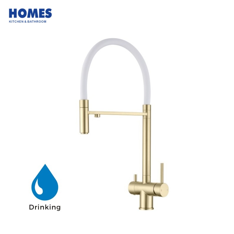 HFK304G 2-in-1 Water Filter Kitchen Faucet, Single Handle Pull Down Faucet with Gold White Hose