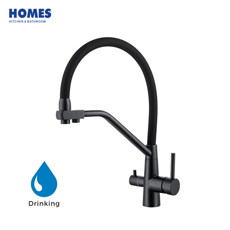 HFK304 2-in-1 Drinking Water Filter Kitchen Tap | Stainless Steel Pull Out Swivel Faucet with Matte Black Flexible Hose