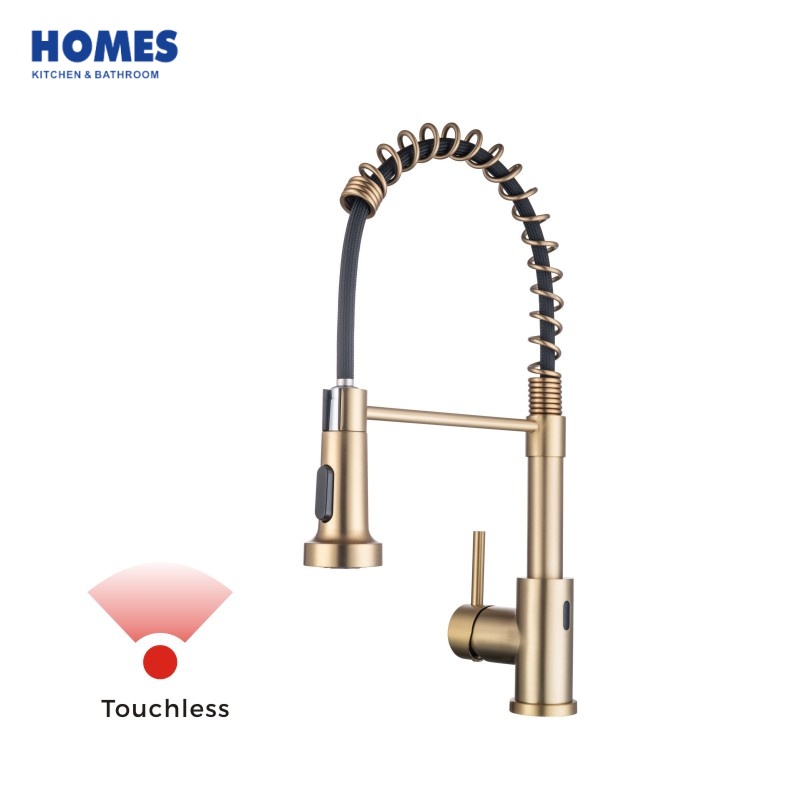 HFK403G Touchless Sensor Faucet, Buresh Gold 2-Function Pull Down Spot-Free Steel for B2B Bulk