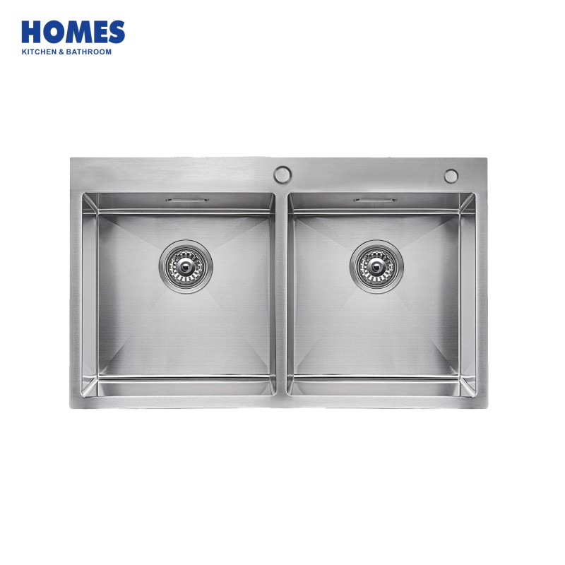 82cm Drop In / Top Mount 50/50 Double Bowl 16-Gauge Stainless Steel Kitchen Sink with 2 hole (TD8248)