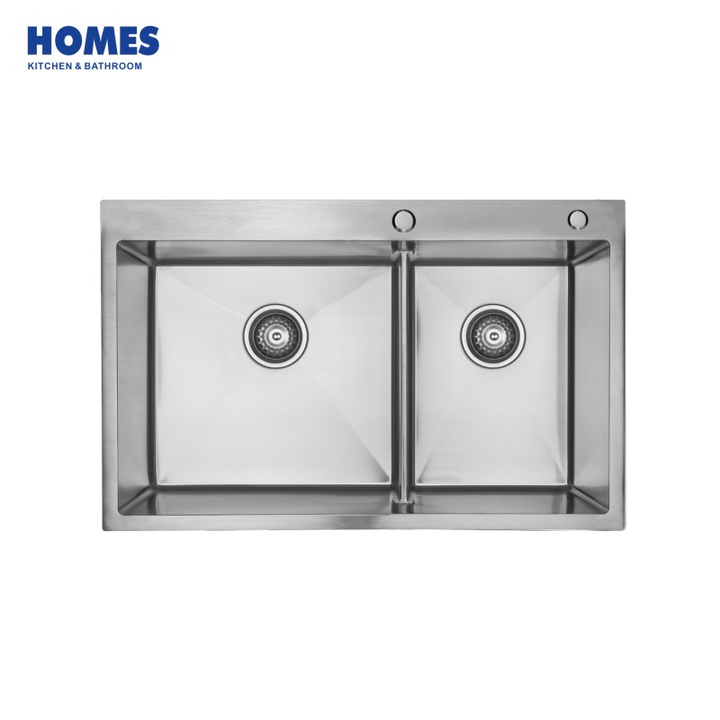 84cm Drop In / Top Mount 50/50 Double Bowl 16-Gauge Stainless Steel Kitchen Sink with 2 hole (TD8453A)