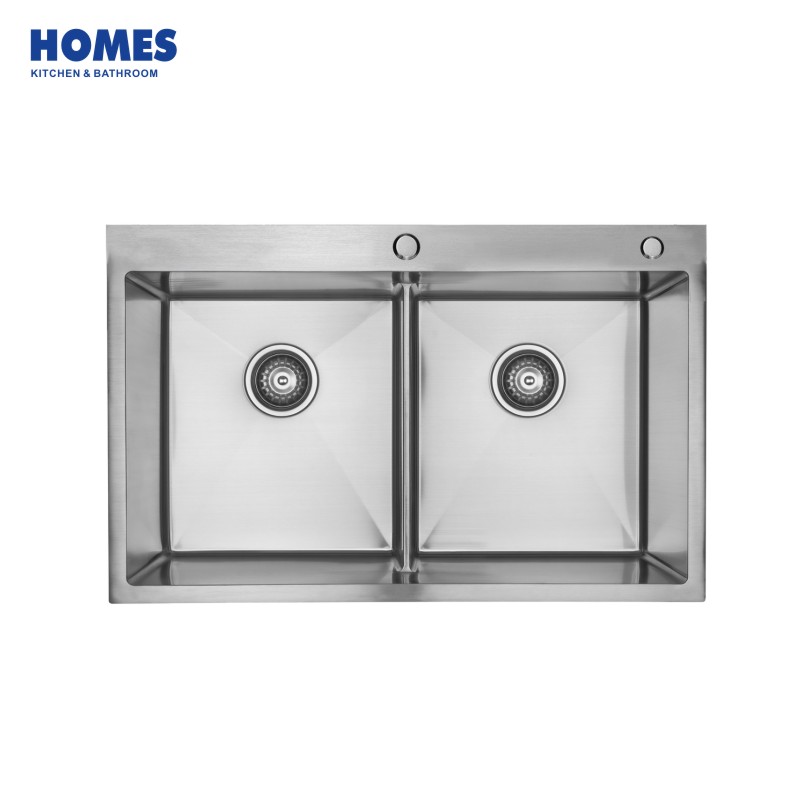 82cm Drop In / Top Mount 60/40 Double Bowl 16-Gauge Stainless Steel Kitchen Sink with 2 hole (TD8453B)