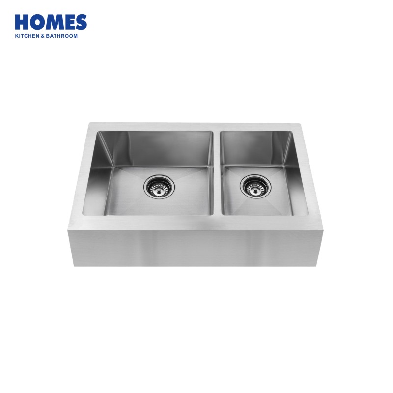 33-inch Apron Front Farmhouse 16 Gauge Double Bowl Stainless Steel Kitchen Sink with Flat Apron (FD3321BB)