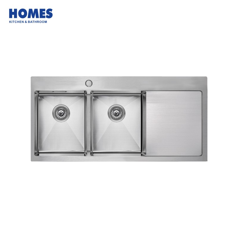 100cm Double Bowl Topmount Stainless Steel Kitchen Sink with Right Drainboard (TD10048DL)