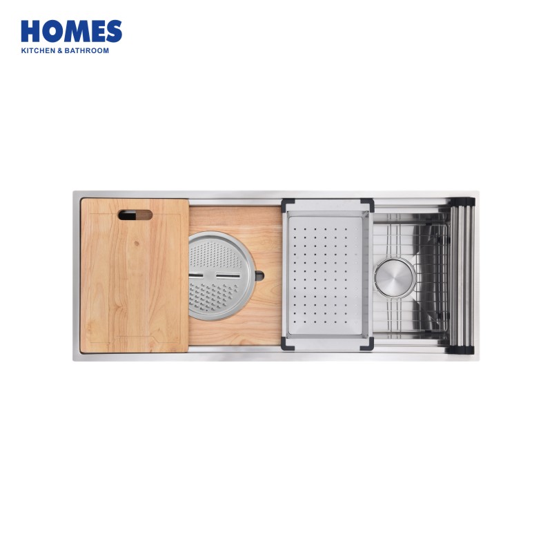 45-inch Two-Tier Workstation Ledge Undermount 16 Gauge Stainless Steel Kitchen Sink Single Bowl with Accessories (U4519W2)