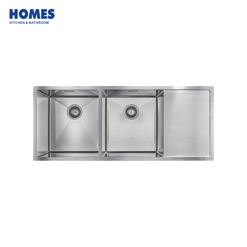 115cm Double Bowl Undermount Stainless Steel Kitchen Sink with Drainboard (UD11545D)